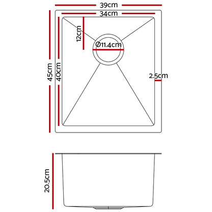 Cefito 39cm x 45cm Stainless Steel Kitchen Sink Under/Top/Flush Mount Silver