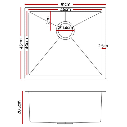 Cefito 51cm x 45cm Stainless Steel Kitchen Sink Under/Top/Flush Mount Silver