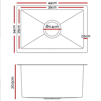 Cefito 34cm x 44cm Stainless Steel Kitchen Sink Under/Top/Flush Mount Silver