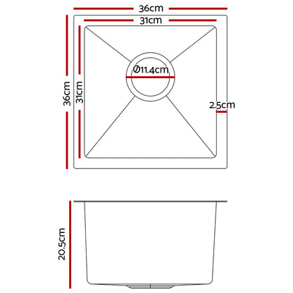 Cefito 36cm x 36cm Stainless Steel Kitchen Sink Under/Top/Flush Mount Silver