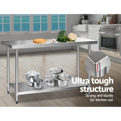 Cefito 610 x 1524mm Commercial Stainless Steel Kitchen Bench