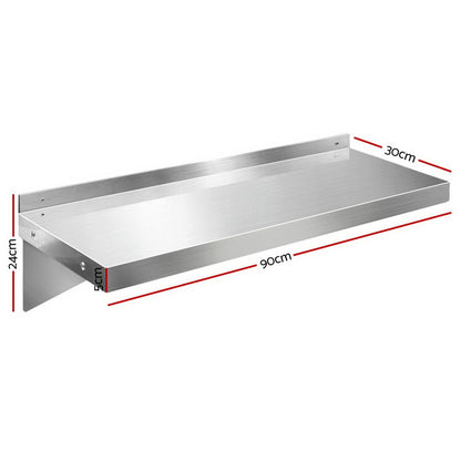 Cefito 900mm Stainless Steel Wall Shelf Kitchen Shelves Rack Mounted Display Shelving