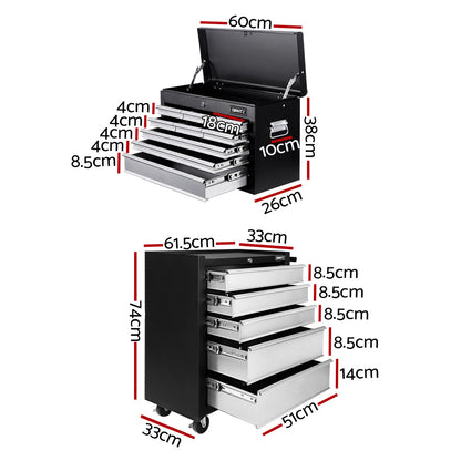 Giantz 14 Drawers Toolbox Chest Cabinet Mechanic Trolley Garage Tool Storage Box