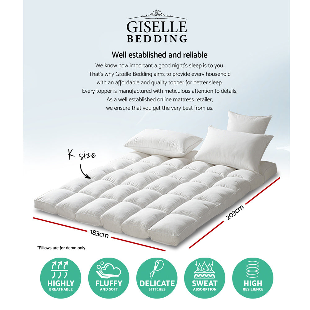 Giselle King Mattress Topper Pillowtop 1000GSM Microfibre Filling Protector