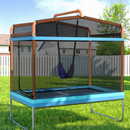 Everfit Trampoline 6FT Kids 2-in-1 Swing Belt Safety Net Gift Rectangle Orange