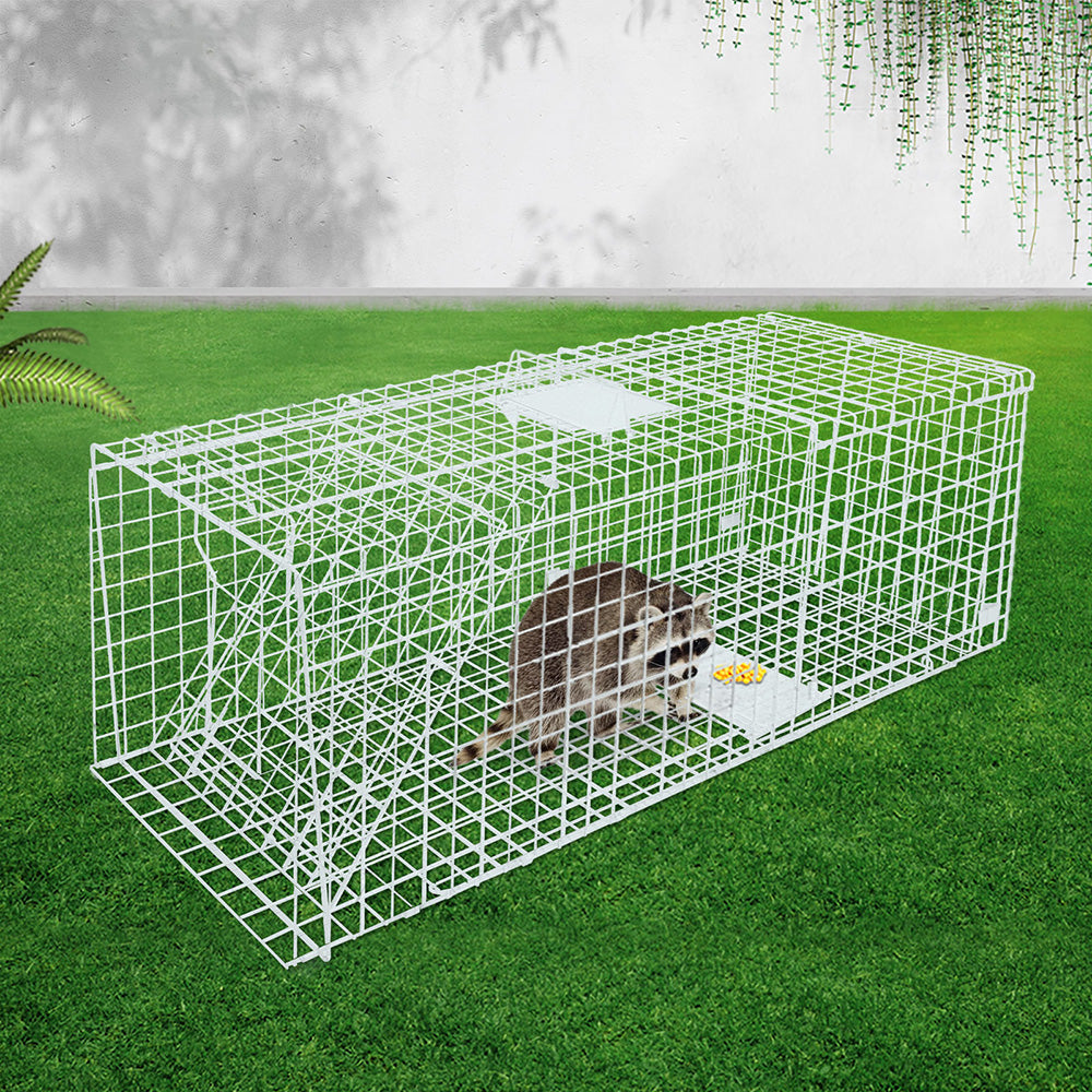 Humane Animal Trap Cage 150 x 50 x 53cm  - Silver