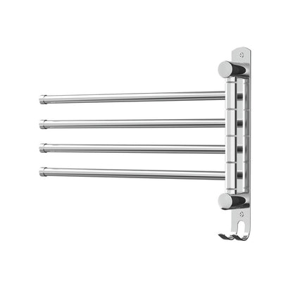 Towel Rail Rack Holder 4 Bars Wall Mounted Stainless Steel Swivel Hook