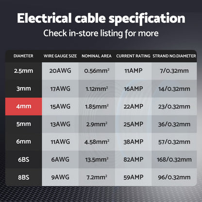 Giantz 4MM 10M Twin Core Wire Electrical Cable Extension Car 450V 2 Sheath