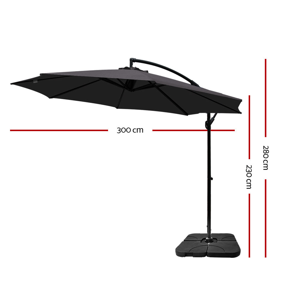 Instahut 3M Umbrella with 50x50cm Base Outdoor Umbrellas Cantilever Sun Stand UV Garden Charcoal