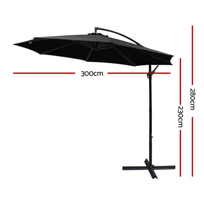 Instahut 3M Cantilevered Outdoor Umbrella - Black