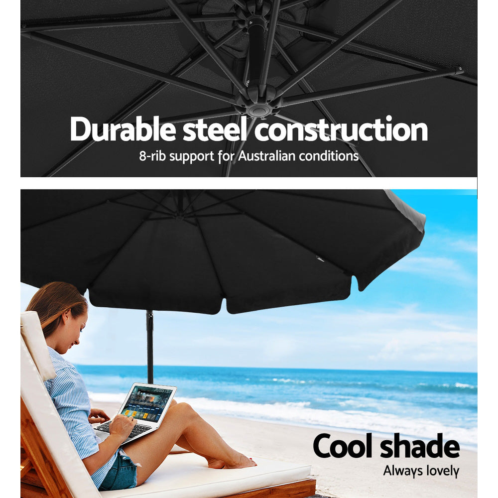 Instahut 3M Umbrella with 50x50cm Base Outdoor Umbrellas Cantilever Patio Sun Beach UV Black