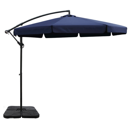 Instahut 3M Umbrella with 50x50cm Base Outdoor Umbrellas Cantilever Patio Sun Beach UV Navy