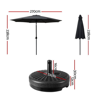 Instahut Outdoor Umbrella 2.7m Base Beach Pole Garden Tilt Sun Patio UV Black