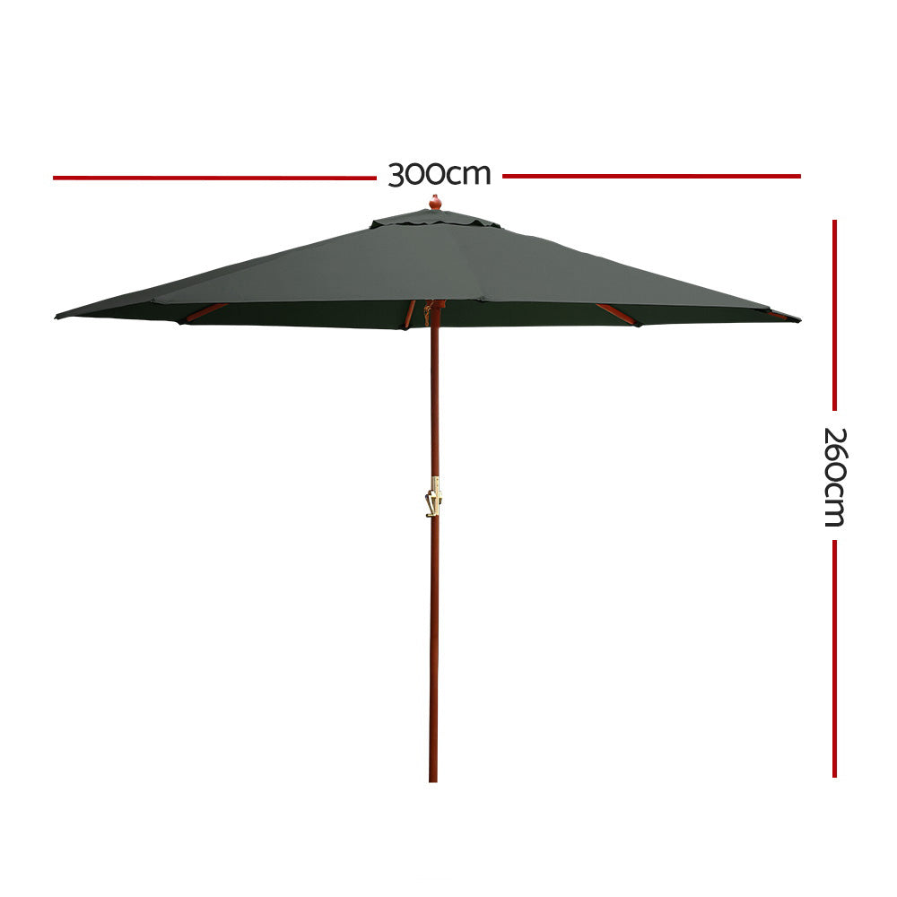 Instahut Outdoor Umbrella 3M Pole Umbrellas Stand Sun Beach Garden Deck Charcoal