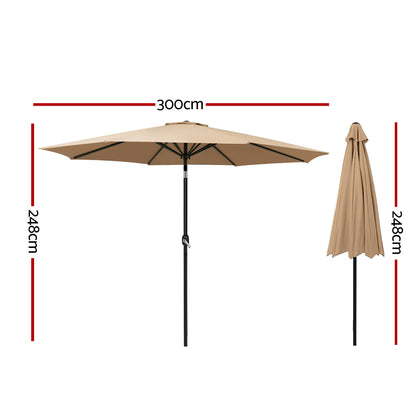 Instahut Outdoor Umbrella 3m Umbrellas Beach Garden Tilt Sun Patio Deck Pole UV