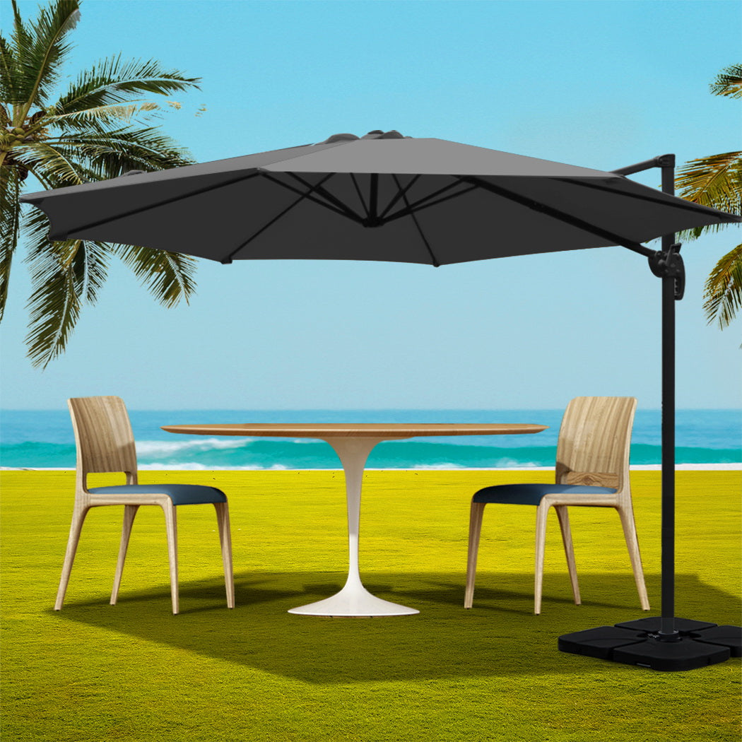 Instahut Outdoor Umbrella 3m Base Cantilever Beach Stand Sun Roma Charcoal 50cm