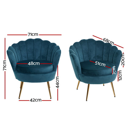 Artiss Armchair Lounge Chair Accent Retro Armchairs Lounge Shell Velvet Navy