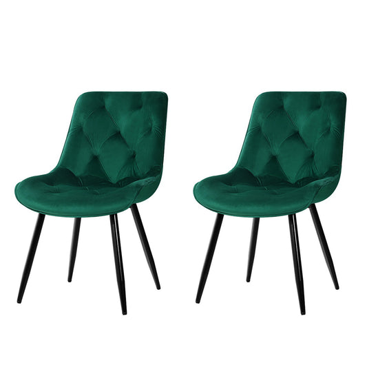 Artiss Set of 2 Starlyn Dining Chairs Kitchen Chairs Velvet Padded Seat Green