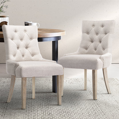 Artiss Set of 2 Dining Chair Beige CAYES French Provincial Chairs Wooden Fabric Retro Cafe