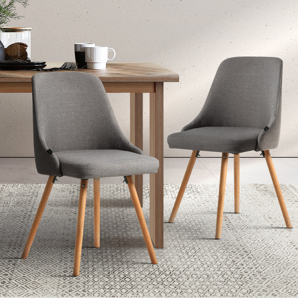 Artiss Set of 2 Replica Dining Chairs Beech Wooden Timber Chair Kitchen Fabric Grey