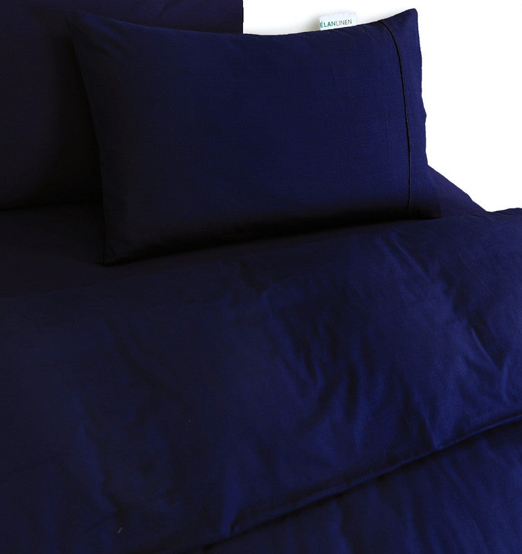 Elan Linen 100% Egyptian Cotton Vintage Washed 500TC Navy Blue Double Quilt Cover Set