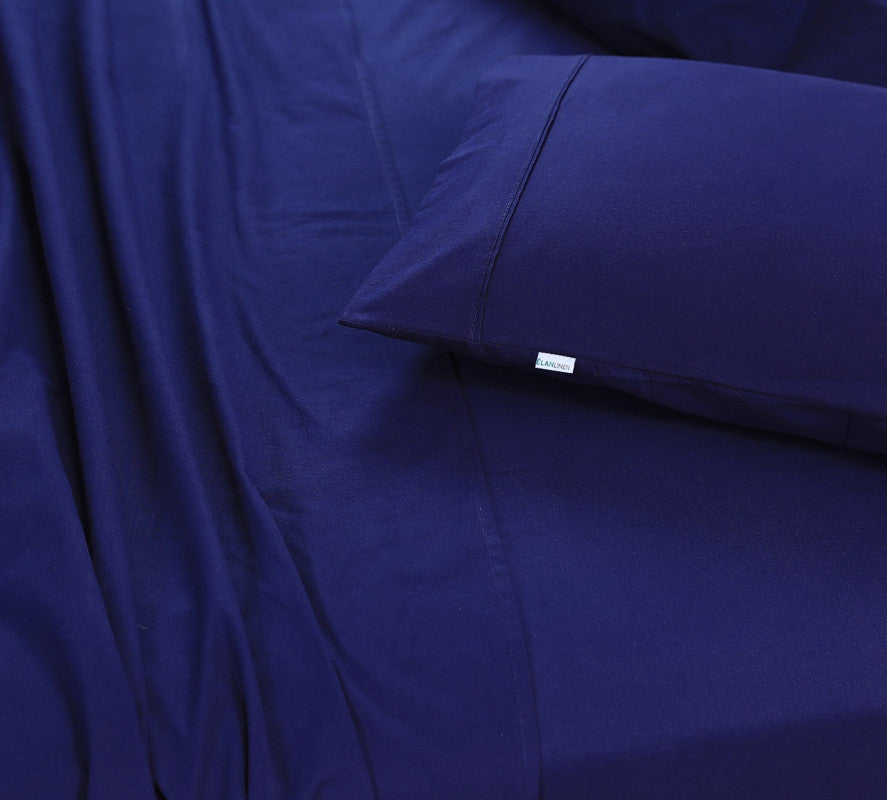 Elan Linen 100% Egyptian Cotton Vintage Washed 500TC Navy Blue King Single Bed Sheets Set