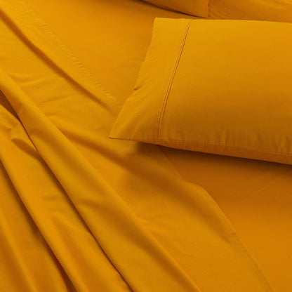 Elan Linen 100% Egyptian Cotton Vintage Washed 500TC Mustard 50 cm Deep Mega Queen Bed Sheets Set