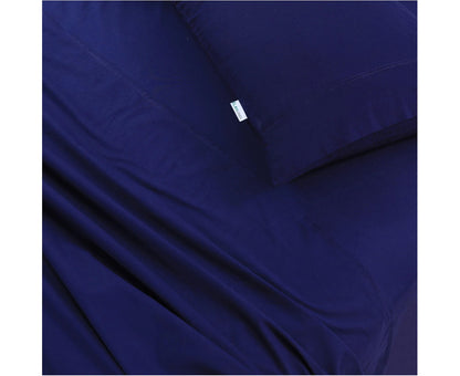 Elan Linen 100% Egyptian Cotton Vintage Washed 500TC Navy Blue Single Bed Sheets Set