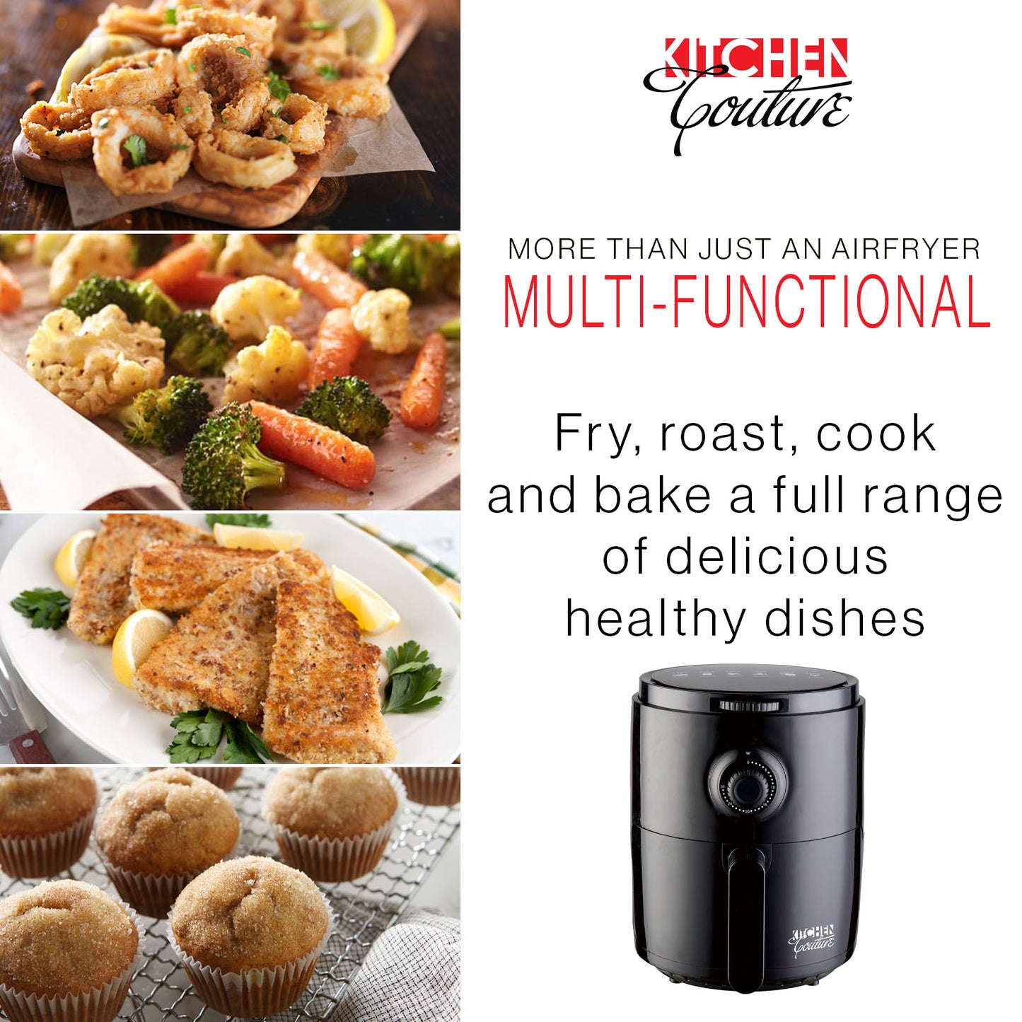 Kitchen Couture Air Fryer Healthy Food No Oil Cooking Recipe 3.4L Capacity Black