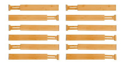 12 Pack Bamboo Adjustable Kitchen Drawer Dividers (Large, 44-55 cm)