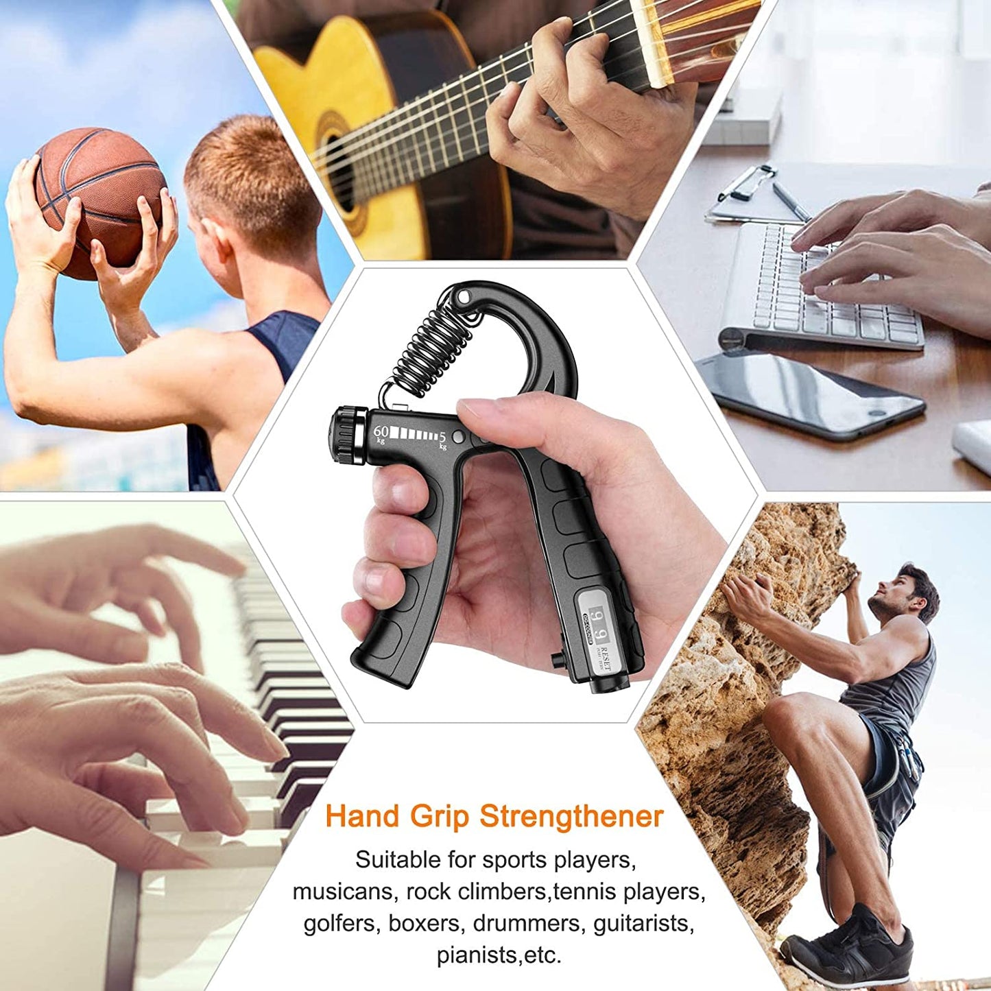 5 Pack Adjustable Resistance Hand Gripper Exerciser Workout Kit