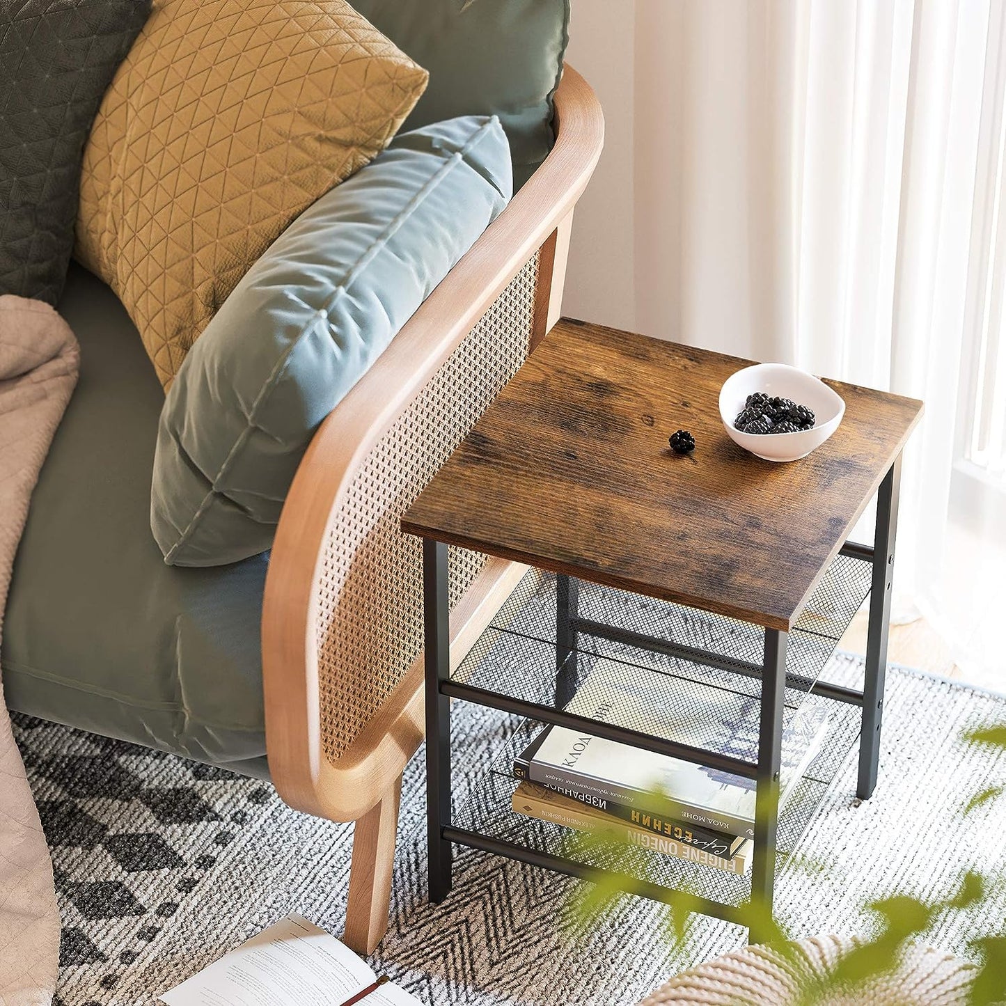 End Table Industrial Side Table Mesh Shelves