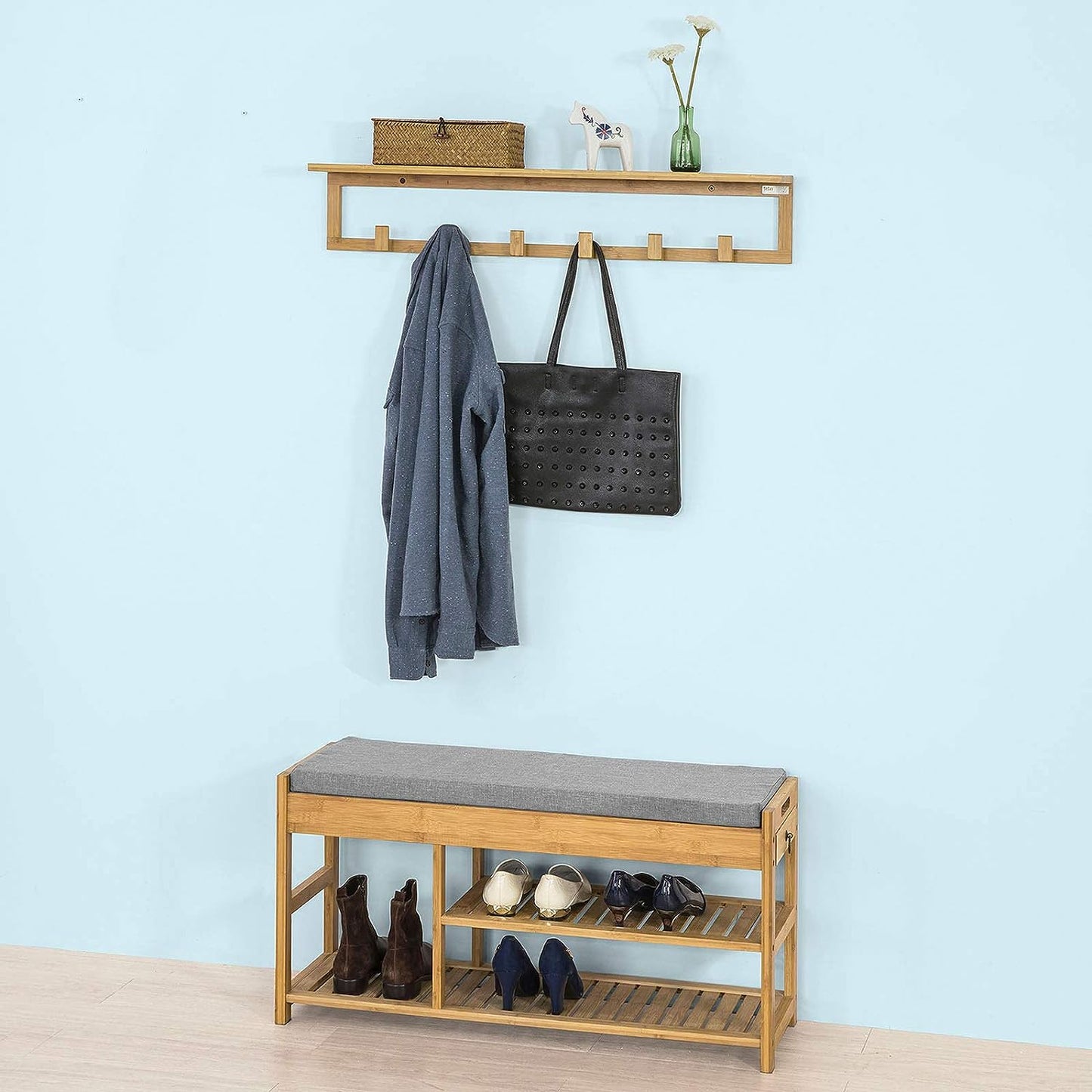 Bamboo Shoe Bench Drawers Lift Top