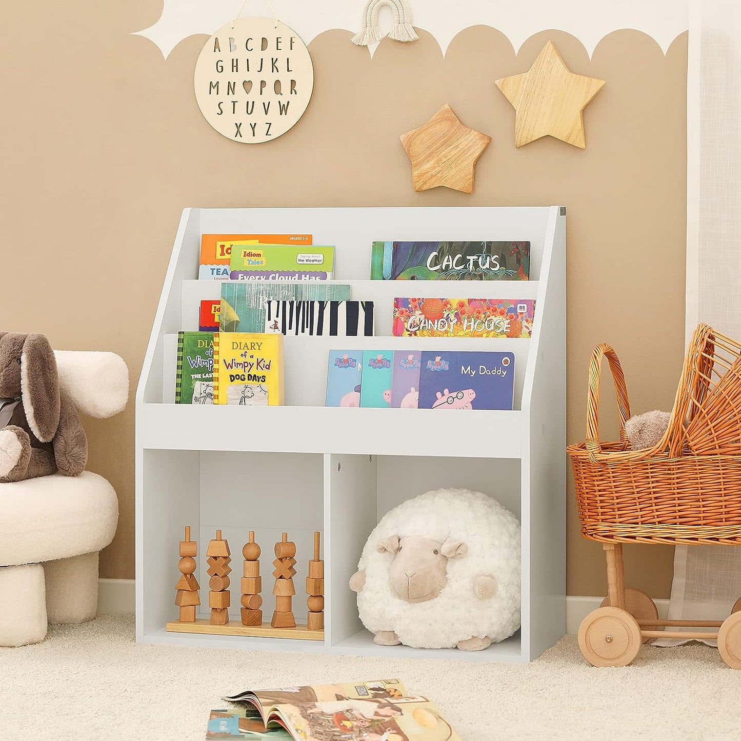 Kids Shelving Unit 3 Shelves 2 Compartments