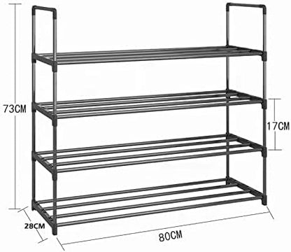 4-Tier Stainless Steel Shoe Rack Storage Organizer to Hold up to 20 Pairs of Shoes (80cm, Black)