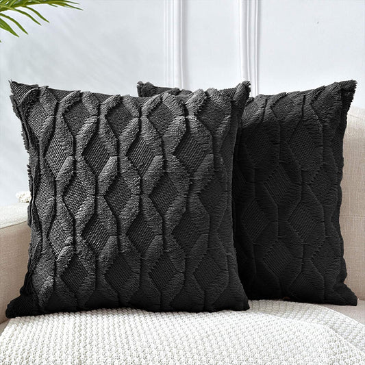 2 Pack Decorative Boho Throw Pillow Covers 45 x 45 cm (Black)