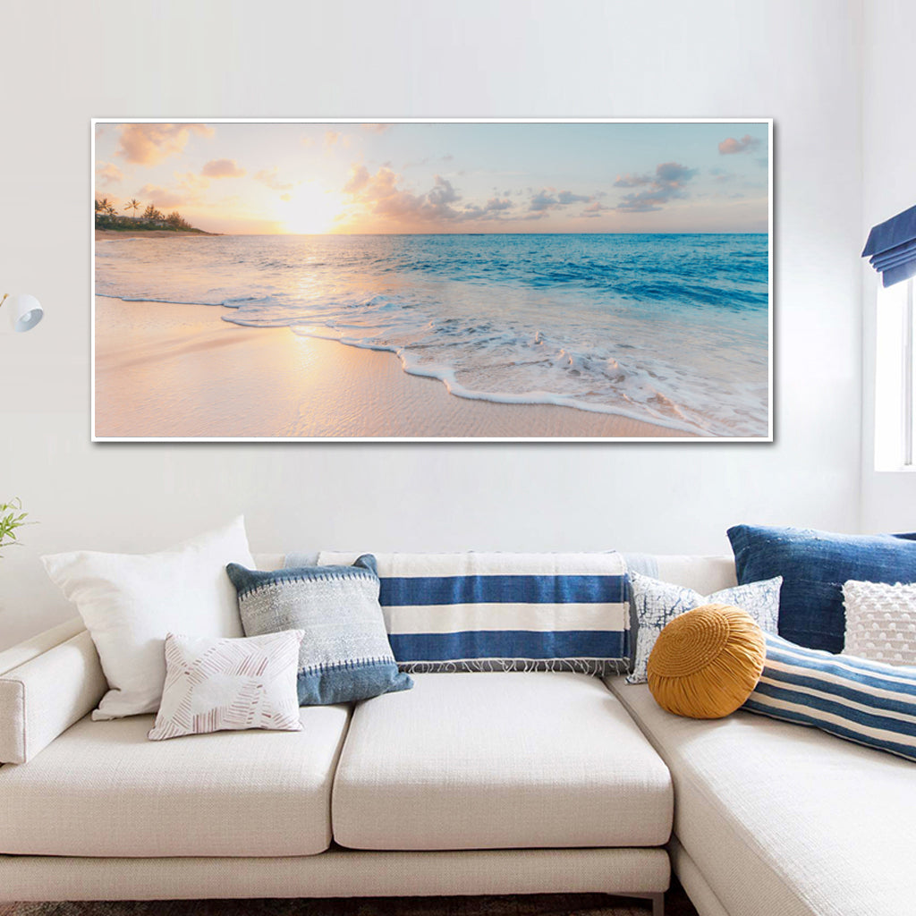 50cmx100cm Ocean and Beach White Frame Canvas