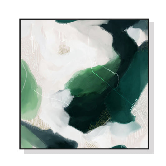 50cmx50cm French Abstract Green Black Frame Canvas Wall Art