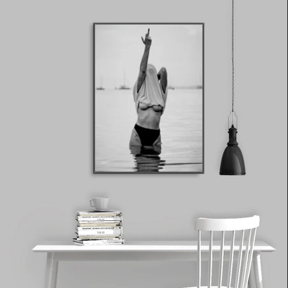 60cmx90cm Feminist Print Black Frame Canvas Wall Art