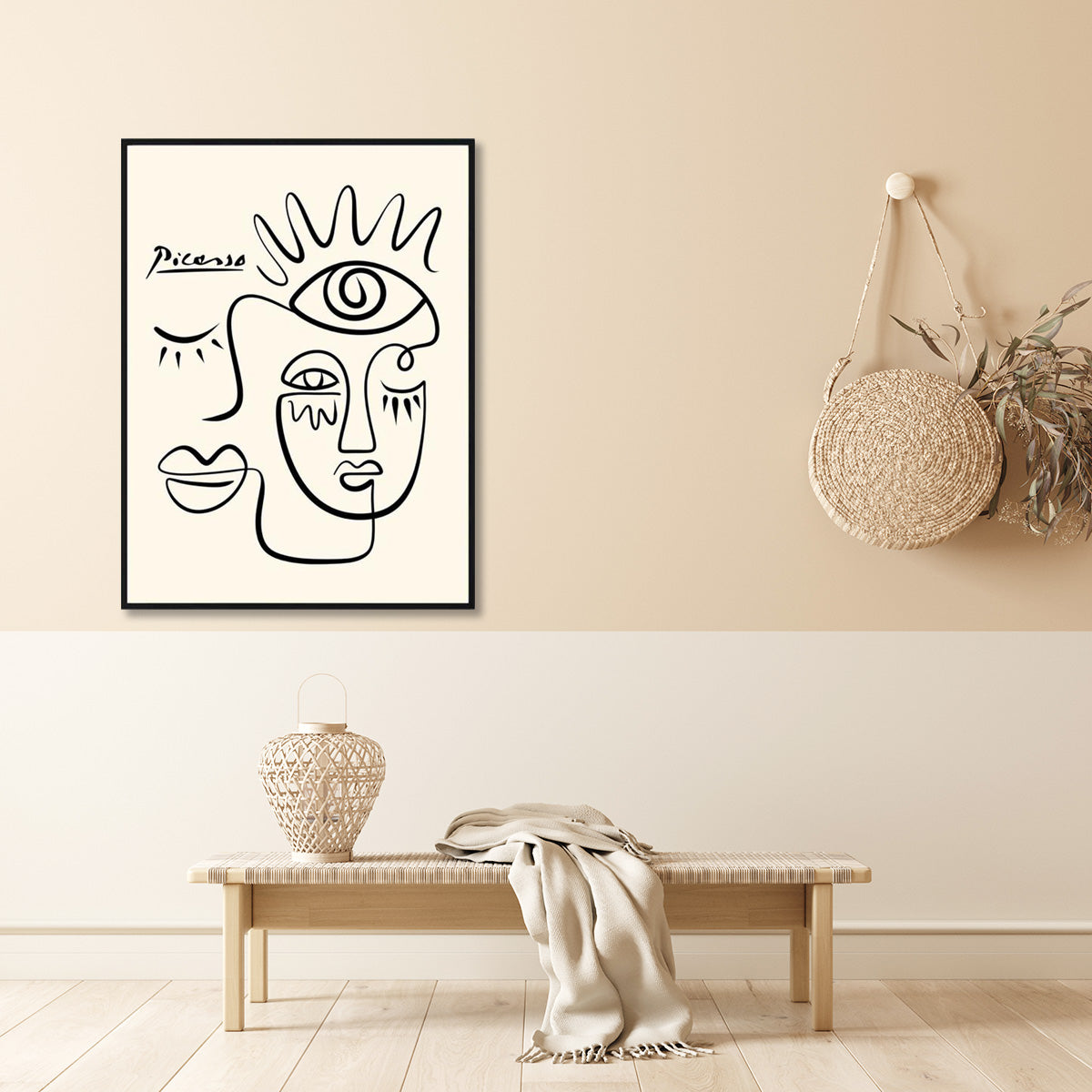 50cmx70cm Line Art By Pablo Picasso Black Frame Canvas Wall Art