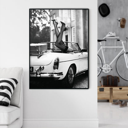 70cmx100cm High Heels in Classic Car Black Frame Canvas Wall Art