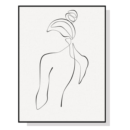 50cmx70cm Woman Back Line Art Black Frame Canvas Wall Art