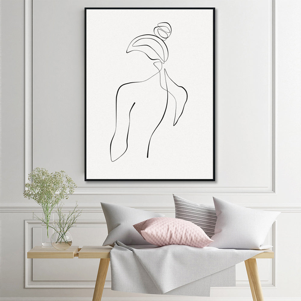 50cmx70cm Woman Back Line Art Black Frame Canvas Wall Art