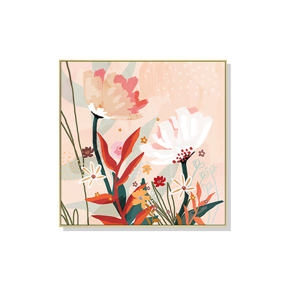 50cmx50cm Native Floral Gold Frame Canvas Wall Art