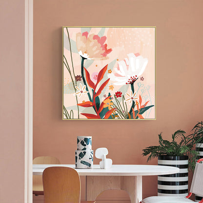 50cmx50cm Native Floral Gold Frame Canvas Wall Art