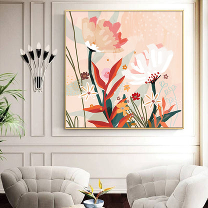 50cmx50cm Native Floral Gold Frame Canvas Wall Art