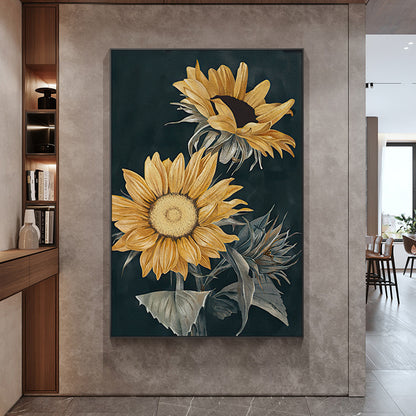 60cmx90cm Sunflowers Black Frame Canvas Wall Art