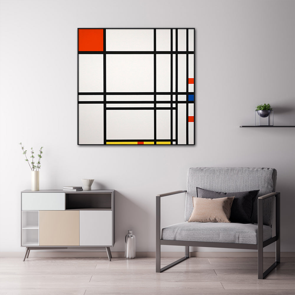 50cmx50cm Abstract Art By Piet Mondrian Black Frame Canvas Wall Art