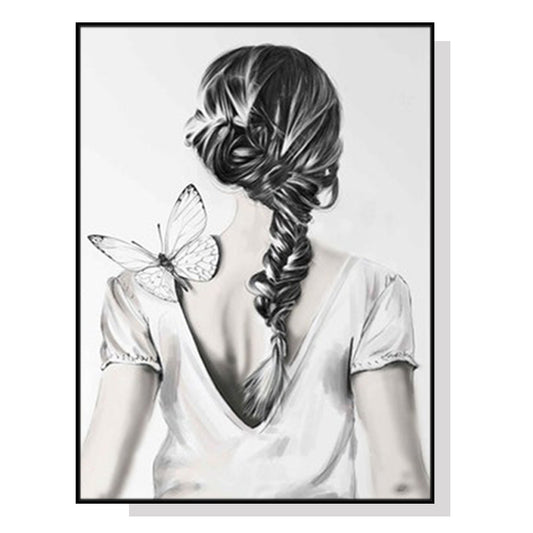 50cmx70cm Woman Back With Butterfly Black Frame Canvas Wall Art