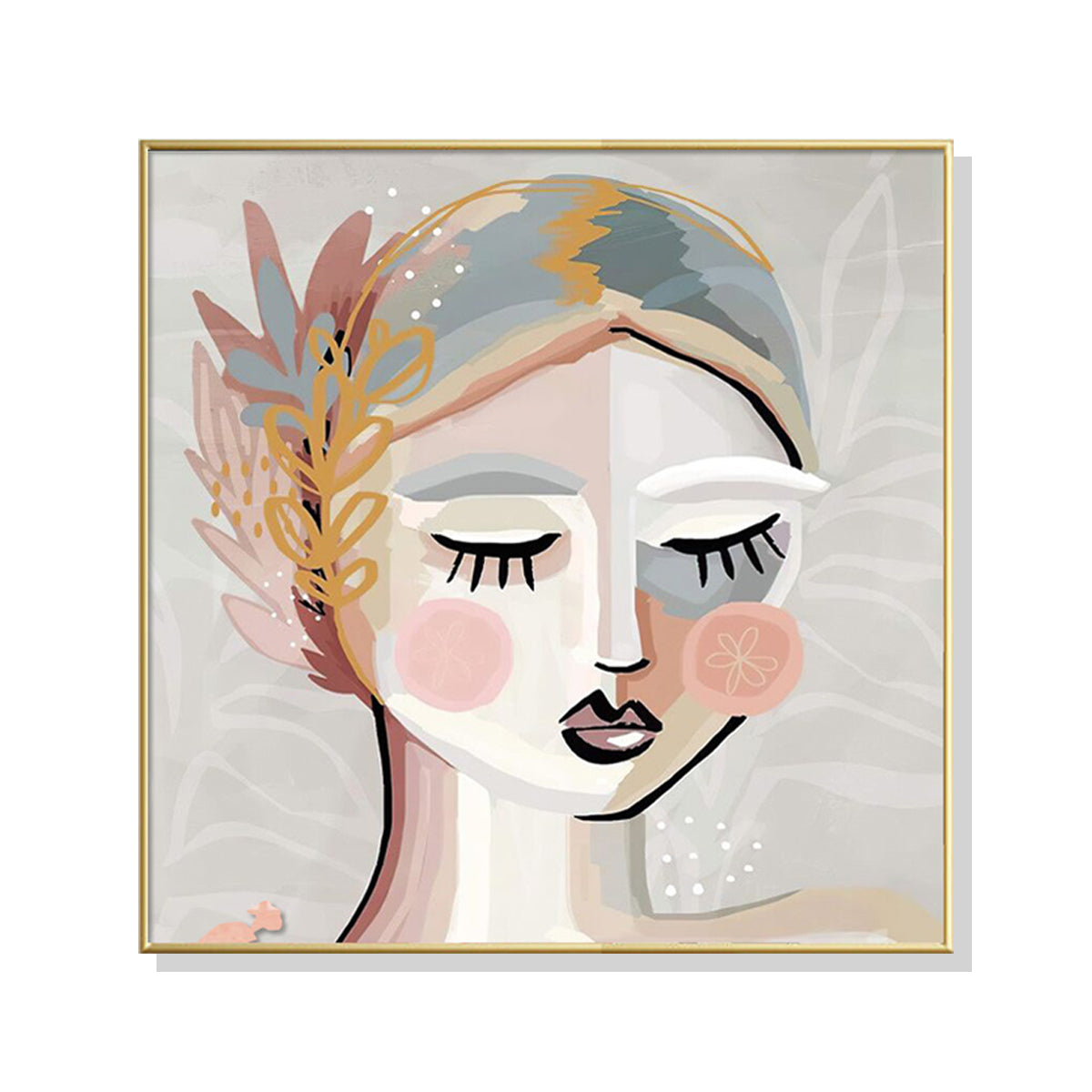 60cmx60cm Calm Girl Gold Frame Canvas Wall Art